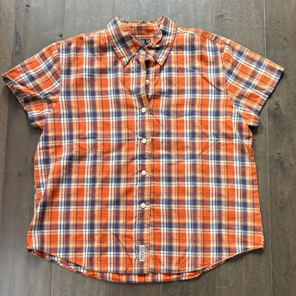 Abercrombie & Fitch Boys Orange Plaid Short Sleeve Button Down Shirt Size L 3/30